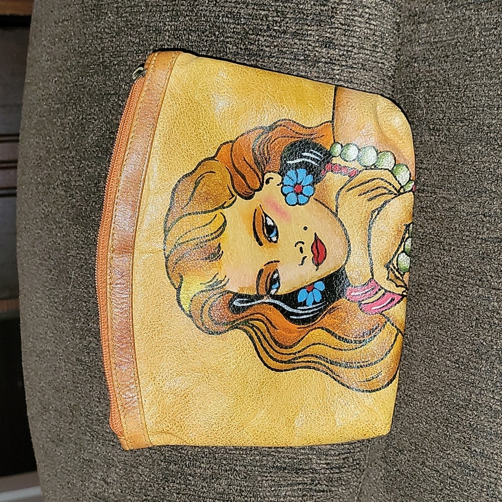 Emily Ann of Boca Raton Hand Painted Leather Makeup Bag